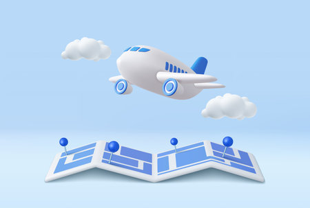 3D pin map with flight planeのイラスト素材