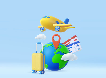 3d Airline Ticket, Travel Bag, Globe and Airplane.のイラスト素材