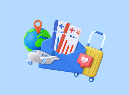 3D travel concept with tickets and luggage.のイラスト素材