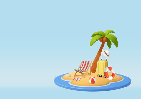 3d Tropical Beach Vacation Setup .のイラスト素材