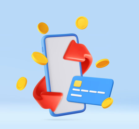 3d Online payment with credit card and smartphone and coinsのイラスト素材