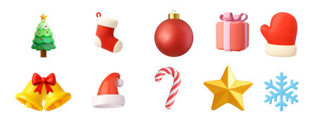 3D Christmas icons collection for holiday designのイラスト素材