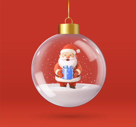 3D Santa Claus with gift inside Christmas ornamentのイラスト素材