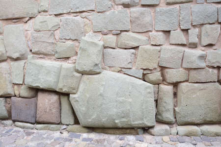 The wall of the twelve angle stone in the Hatun Rumiyoc street, Cusco, Peru. This perfect stonework...