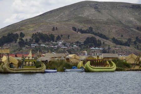 Titicaca lake, Puno, Peru. Uros floating islands on Titicaca lake in Puno, Peru, South America.の写真素材