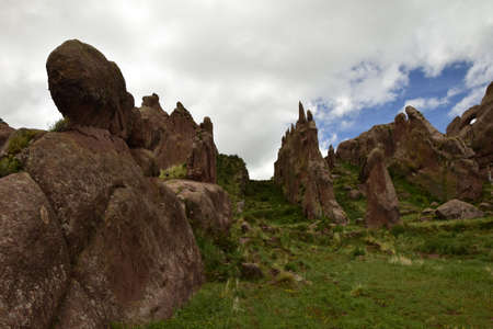Brown rocks near the Gate of Hayu Mark (The Gate of the Gods), Peru WILLKA UTA, PORTAL OF THE GODS, SECRETS OF ARAMU MURU, HAYUMARKA GATE. Near Puno Peruの写真素材