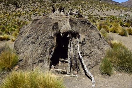 Shelter from the weather made of branches and grass in Sajama National Park. Bolivia.の写真素材