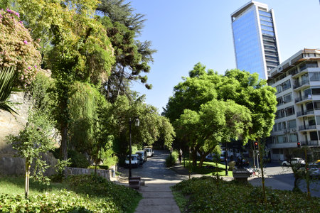 Urban park Cerro Santa Lucia in the center of Santiago, Chile.の写真素材