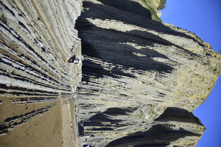 Carved rocks on the ocean coast. The Northern Way of St. James, Spain.