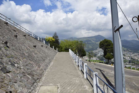 the road along the city park in Quito, Ecuador. Historic center of Quito