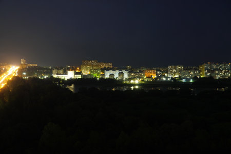 Beautiful Sunlit Storm Clouds Over City Ulyanovsk, Russia.の写真素材
