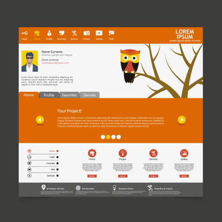 Flat Web Design Template with owl illustrationのイラスト素材