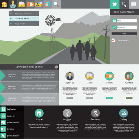 flat website Template with flat landscapeのイラスト素材