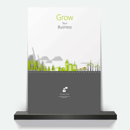 Eco flyer or cover design with minimal landscape illustration.のイラスト素材
