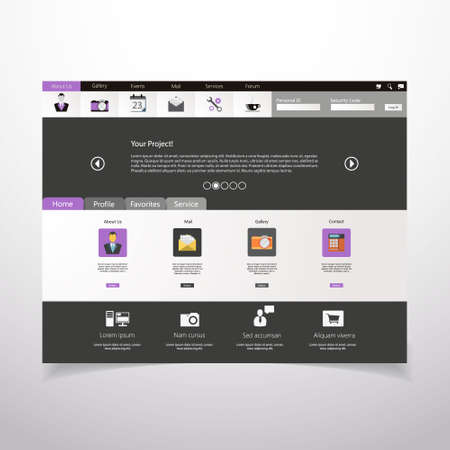 Corporate Website template. Creative web Multifunctional Media design. Mobile interface. Vector. Editable.のイラスト素材