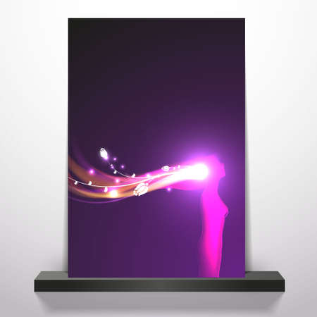Brochure and Flyer Design A/4, Woman portrait in silhouette with hair waving in the breeze. Free space for your textのイラスト素材