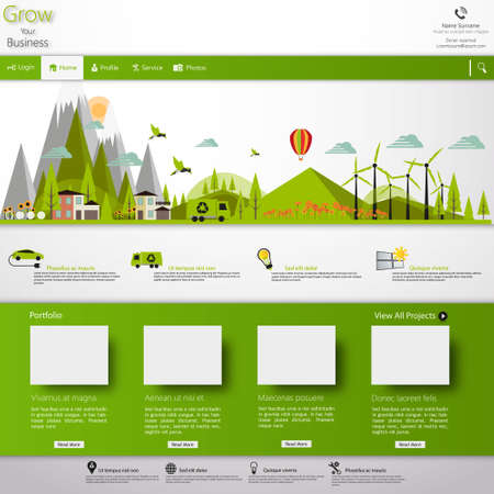 Modern Eco website template with flat eco landscape illustrationのイラスト素材