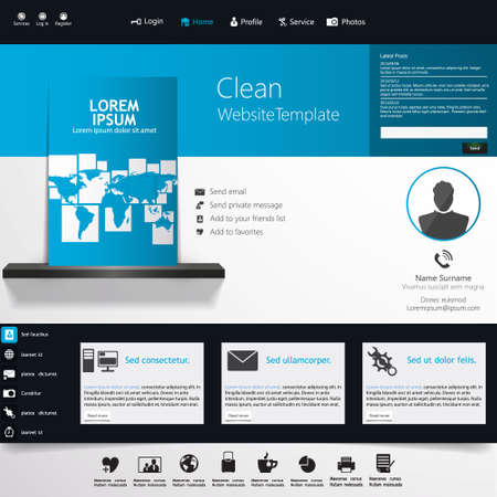 blue business website template - home page design - clean and simple - with a space for a textのイラスト素材