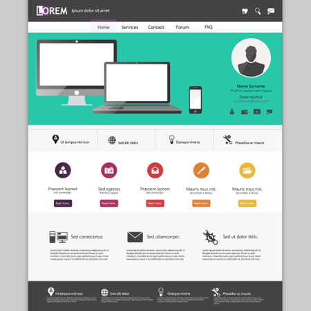 Flat modern web design elements, buttons, icons. Website template.のイラスト素材