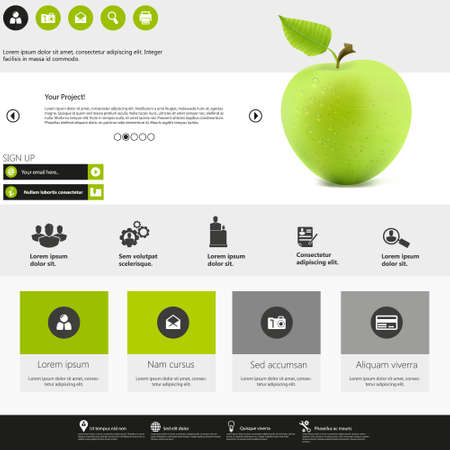 Flat Business Website Template Vector Eps 10 with photorealistic green appleのイラスト素材