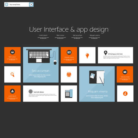 Modern UI flat design vector kit in trendy color with simple mobile phone, buttons, forms, windows and other interface elements.のイラスト素材