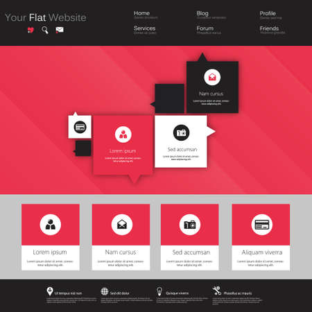 Flat web design elements, buttons, icons. Website template.のイラスト素材