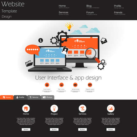 Flat web design elements, buttons, icons. Website template.のイラスト素材