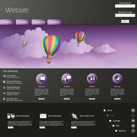 Website Template Vector /with hot air balloon in the sky illustration/のイラスト素材