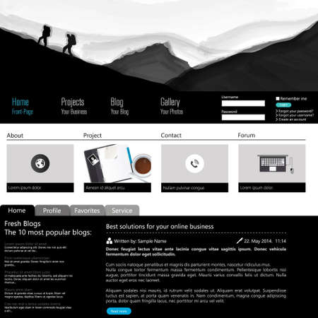 Website Template Design with Grunge landscape Headerのイラスト素材