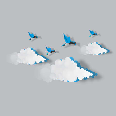 sky with clouds and birds Vector Designのイラスト素材