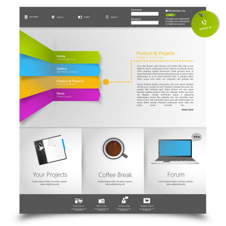 Corporate Website template. Creative web Multifunctional Media design. Mobile interface. Vector. Editable.のイラスト素材
