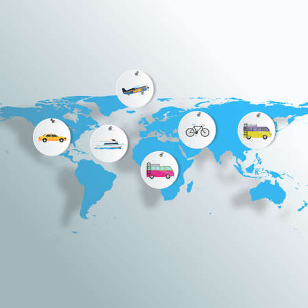 Vehicles of Travel on Earth map. Vector illustration EPS 10のイラスト素材
