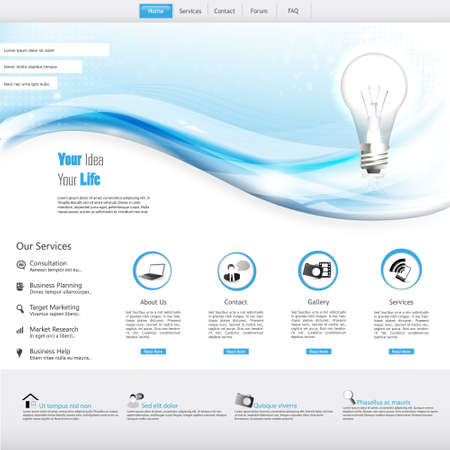 blue business website template design with wavy backgroundのイラスト素材