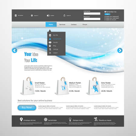 blue business website template design with wavy backgroundのイラスト素材