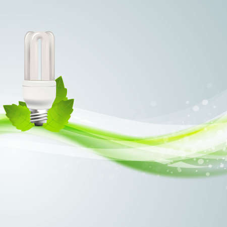 Energy Efficiency Bulb, on green waves, Eco background.のイラスト素材