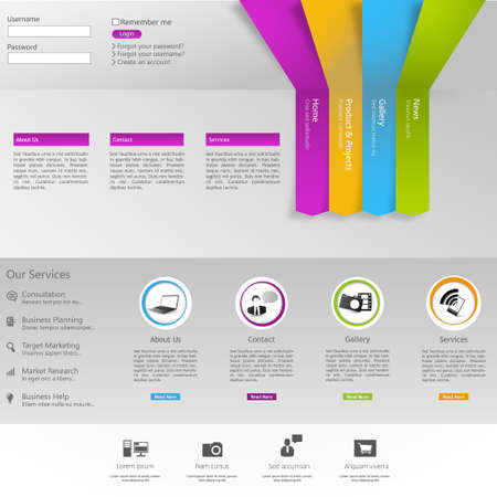Corporate Website template. Creative web Multifunctional Media design. Mobile interface. Vector. Editable.のイラスト素材