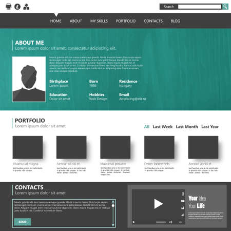 Modern flat website template for personal portfolio, design Eps 10のイラスト素材