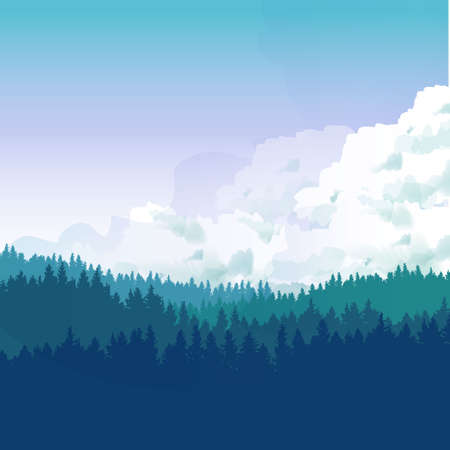 Landscape Illustraion of hills of coniferous wood.のイラスト素材