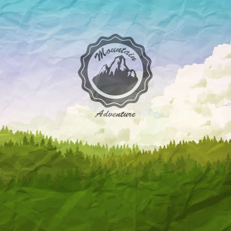 Vector Background with Label design with Mountains, pine forestのイラスト素材