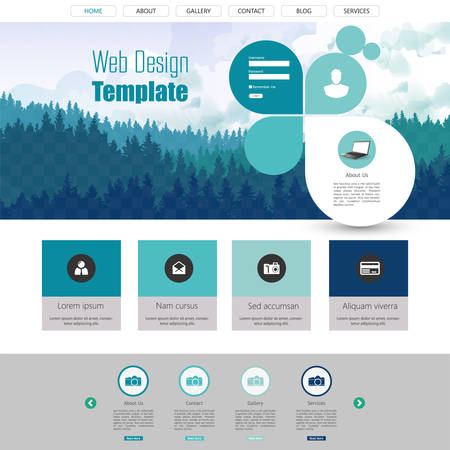 Flat Web Design, elements, buttons, icons. Templates for website. Landscape Themeのイラスト素材