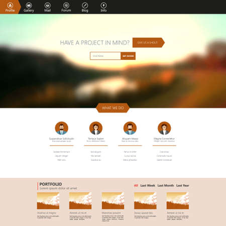 Flat One Page Website Template with Blurred Backgroundsのイラスト素材