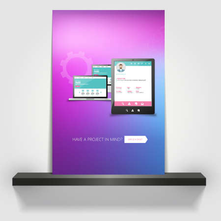 Corporate transparent flyer, banner or cover design with Smartphone and laptop and colorful abstract design.のイラスト素材