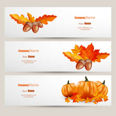 Vector set of colorful autumn leaves, acorn,pumpkin, banners illustrationのイラスト素材
