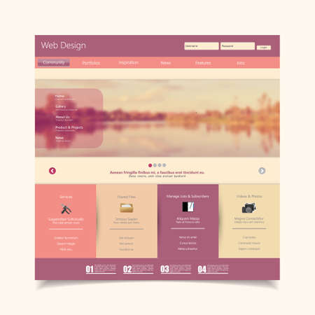 Website Template with a retro vintage colors, filter, and blurred backgroundのイラスト素材