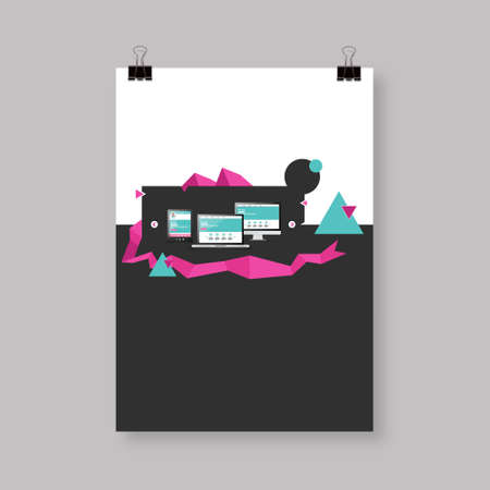Abstract vector modern flyer / brochure design template with colorful geometric background.のイラスト素材