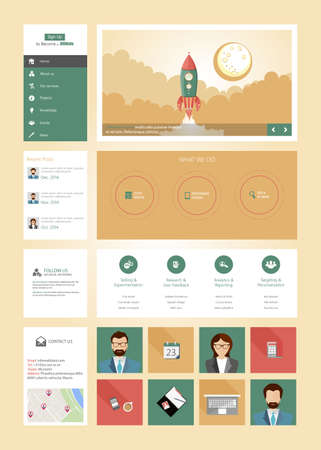 One page website design template in flat design style with rocket retro spaceship illustrationのイラスト素材