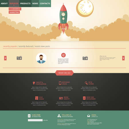 flat design style website template with rocket retro spaceship illustrationのイラスト素材