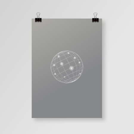 A4 / A3 Format paper design with minimal abstract sphere, paper clips and shadow Eps 10 vector illustrationのイラスト素材