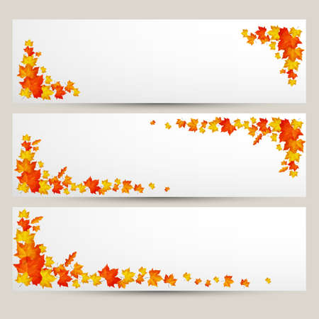 Vector set of colorful autumn leaves banners illustrationのイラスト素材