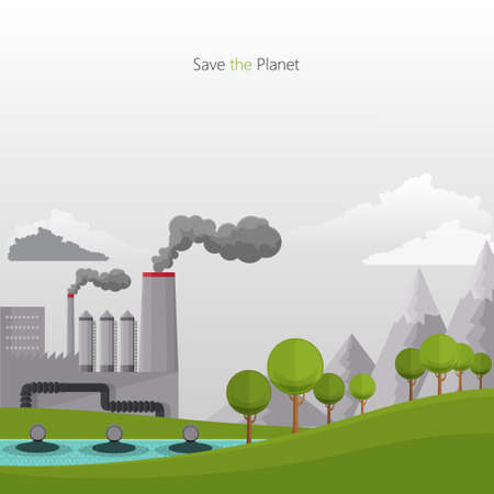 Flat design vector concept illustration with icons of ecology, pollutionのイラスト素材